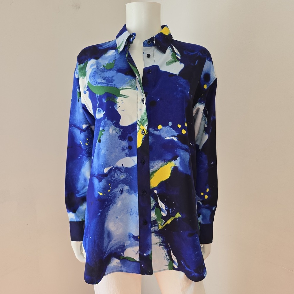 LRL Ralph Lauren Shirt Size M Abstract Print Button Down Long Sleeve Crepe NWT